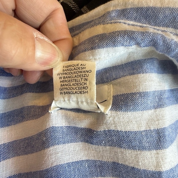 Nicole Miller Large Blue White Striped Linen 3/4 Sleeve Button Down - Picture 6 of 7